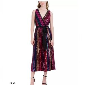 Rainbow Sequin Fit and Flare cocktail Dress